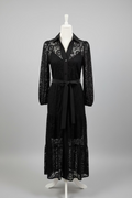 Spitzenkleid mit Gürtel, Knopfleiste & Gummibund-Ärmeln