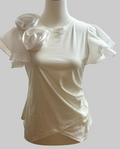 Blumen T-Shirt mit außergewöhnlichen Ärmeln und Spitzsaum
