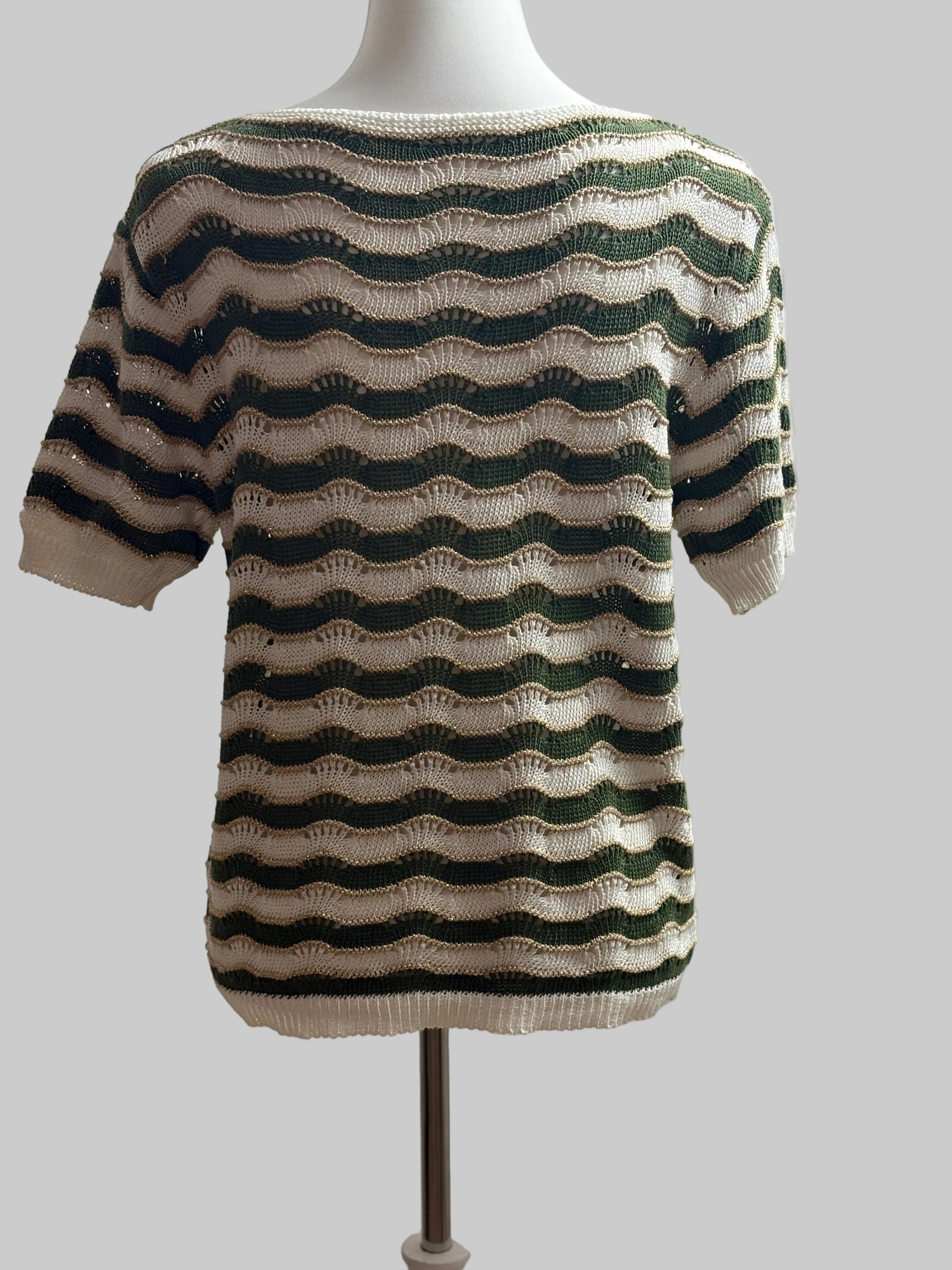 Strickshirt im Streifenmuster mit Goldfäden
