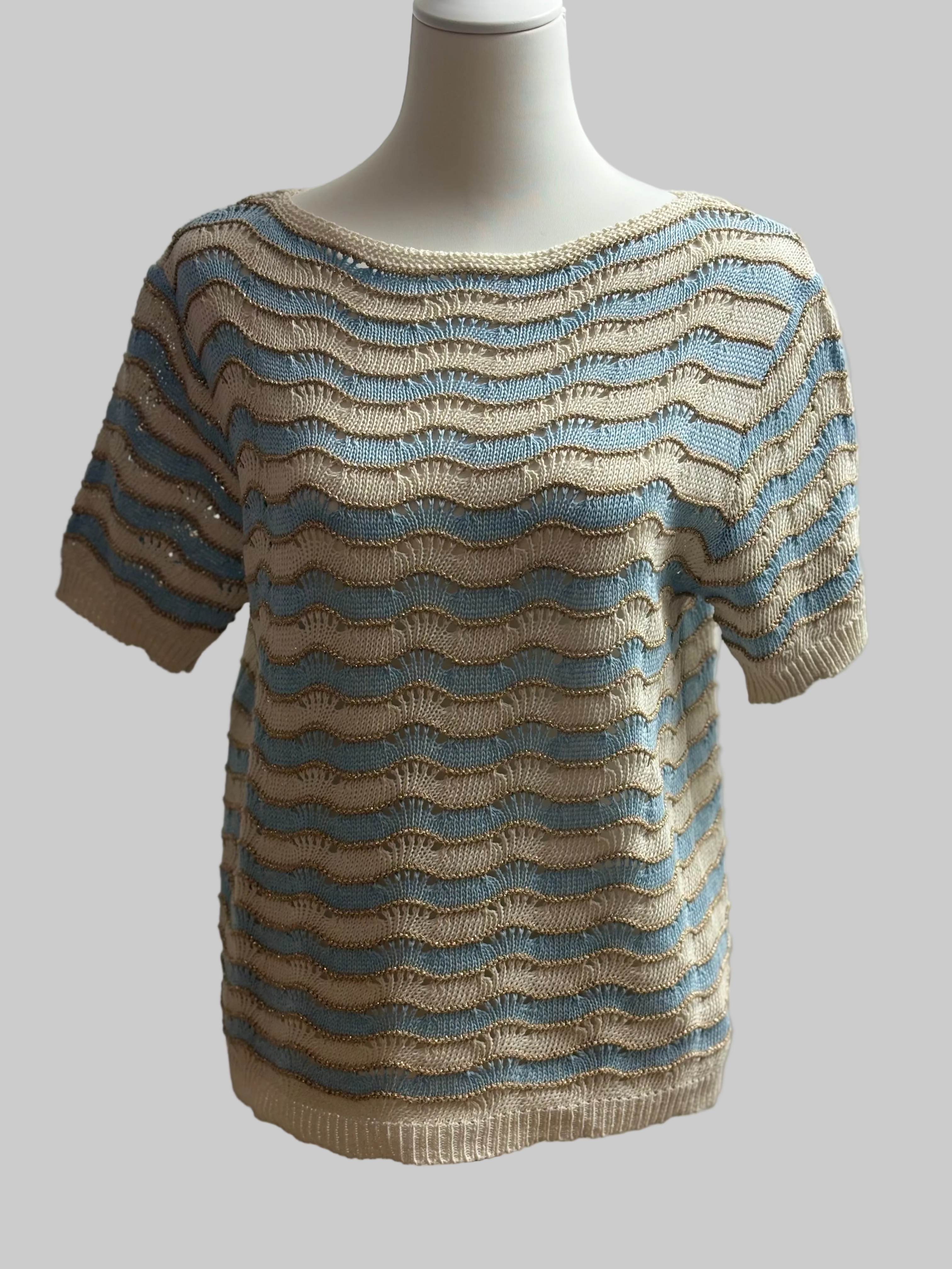 Strickshirt im Streifenmuster mit Goldfäden