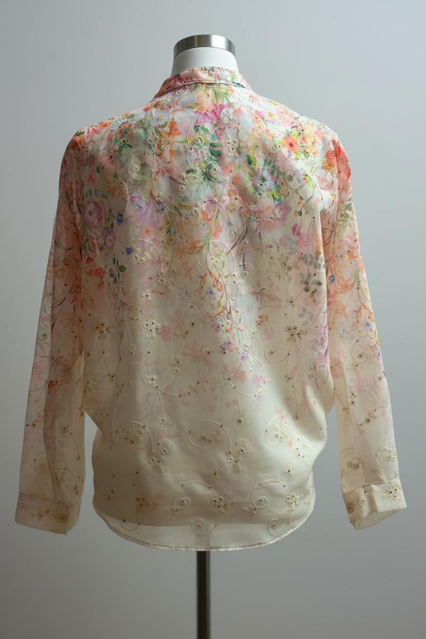 Bluse im Blumenmuster mit Stickereien & Pailletten