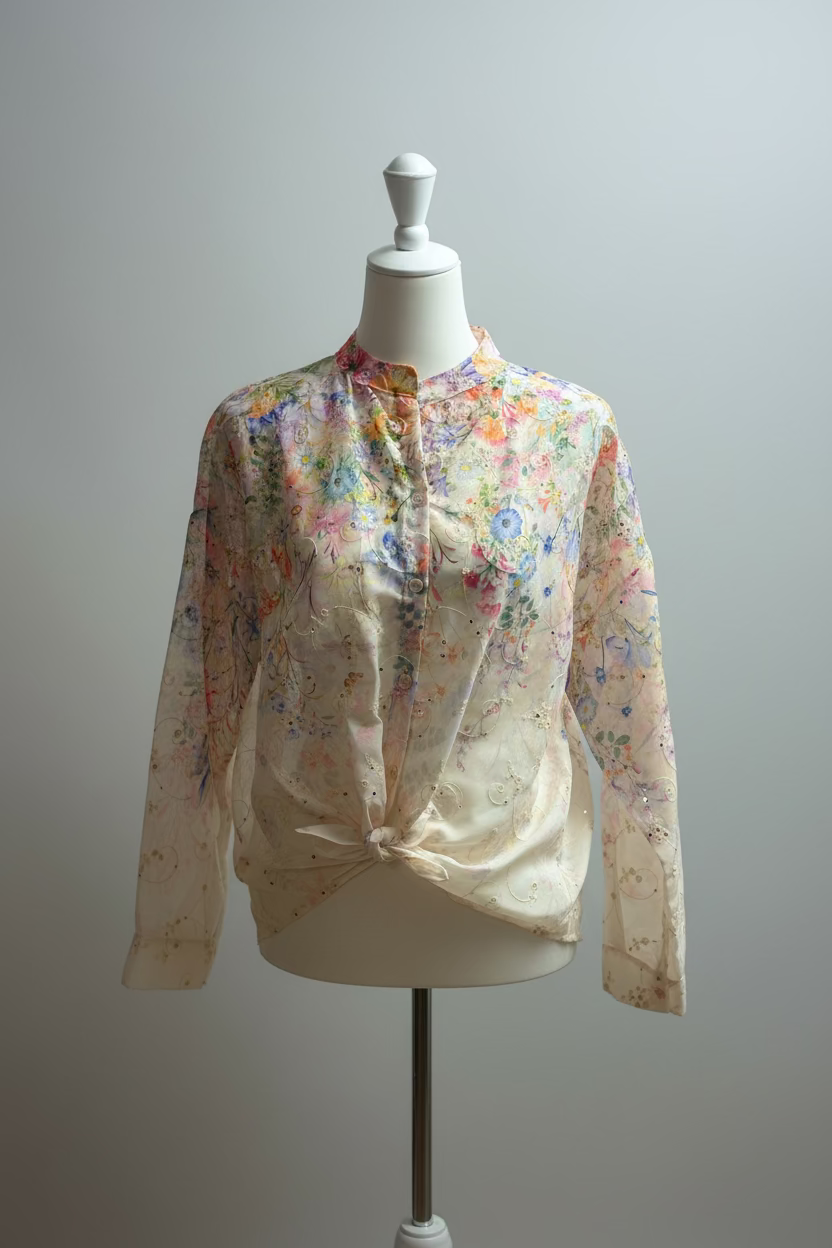 Bluse im Blumenmuster mit Stickereien & Pailletten