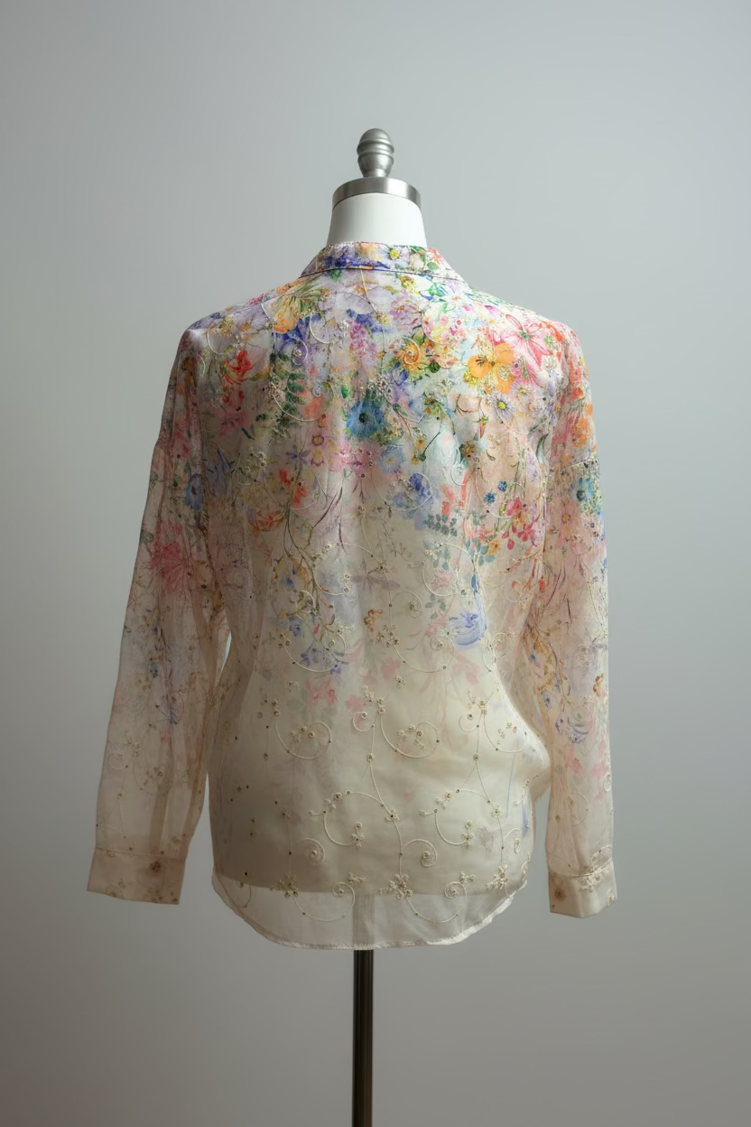Bluse im Blumenmuster mit Stickereien & Pailletten