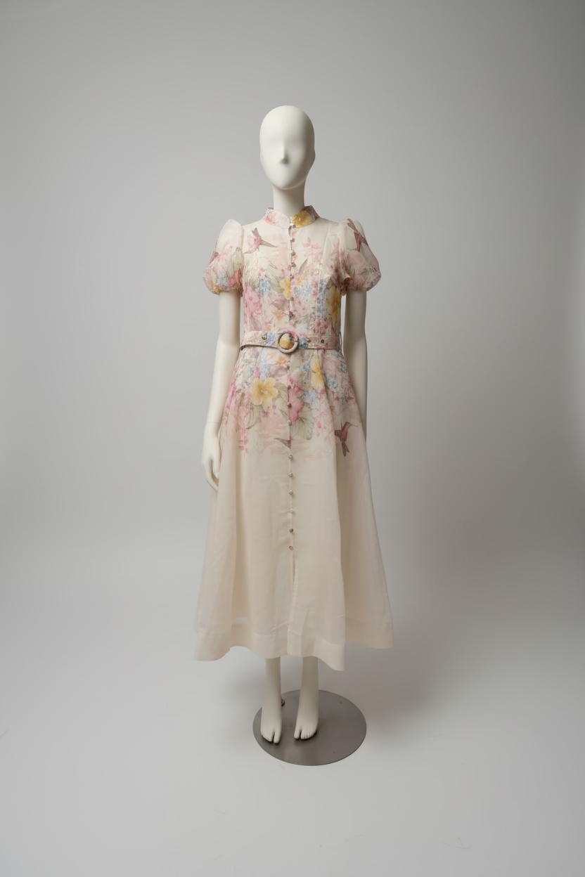 Kleid mit Gürtel und Zierknöpfen