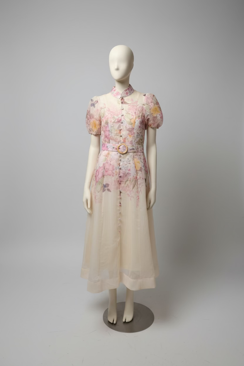 Kleid mit Gürtel und Zierknöpfen