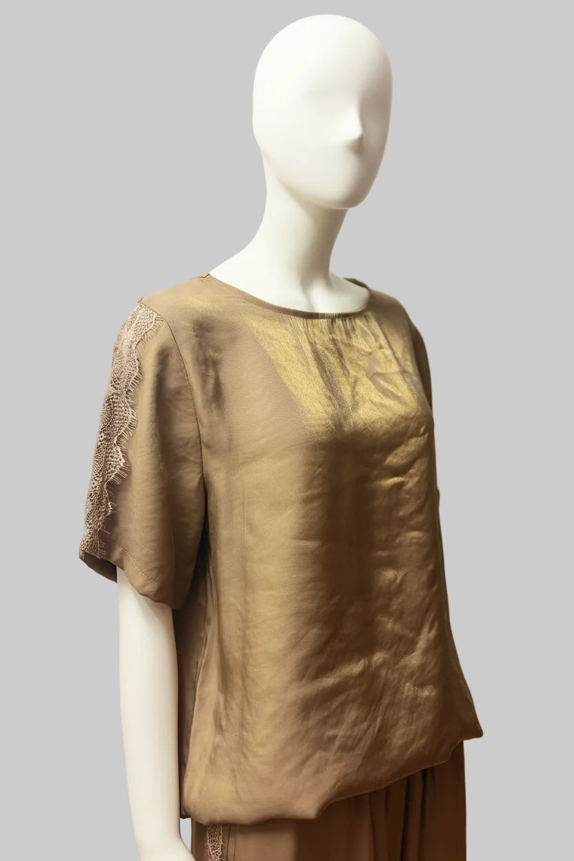 Zweiteiler – Hose & Shirt in Metallic-Kupfer